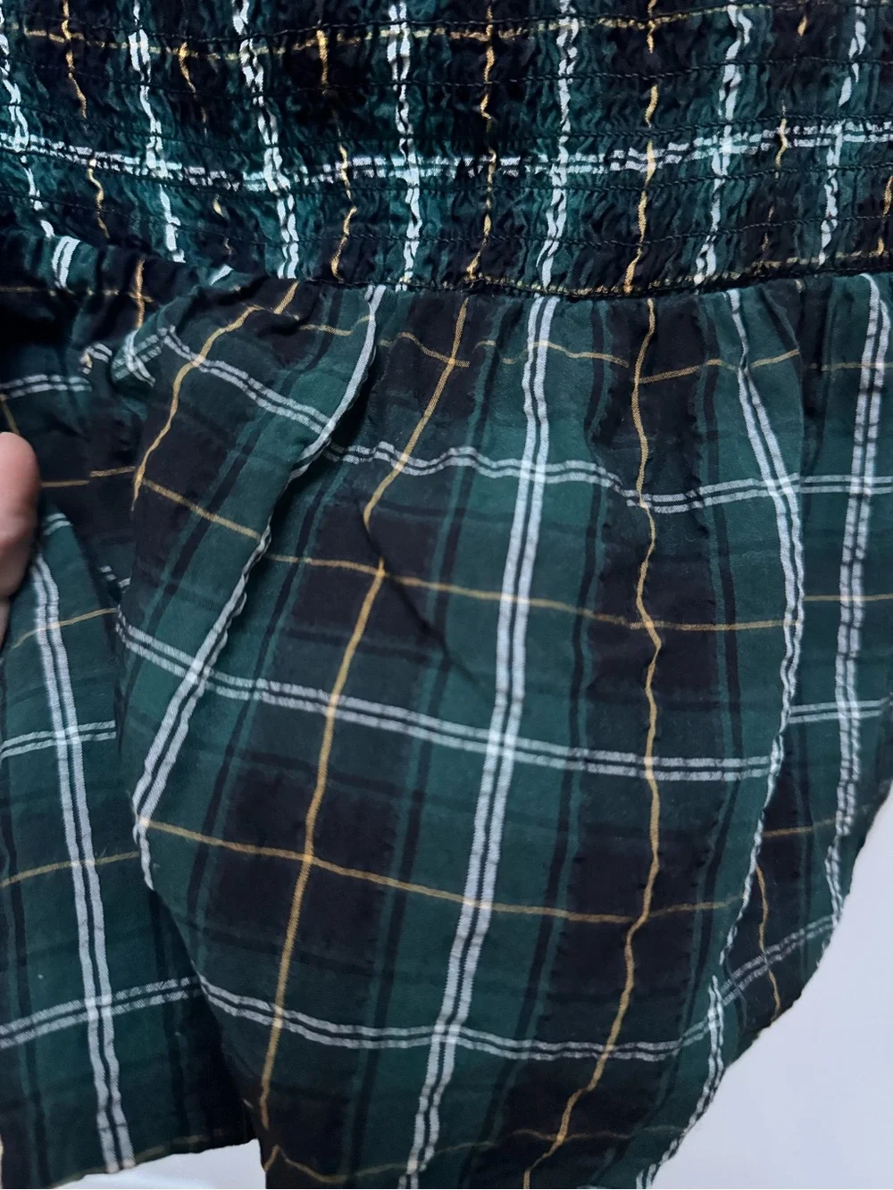Old Navy Green Plaid Smocked Long-Sleeve Peplum Top